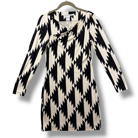 Diane Von Furstenberg Dresses & Skirts - Diane von Furstenberg DVF Black White Geometric Print Cowl Neck Lorah Silk Dress